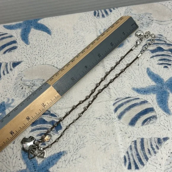 Brighton Karma Crystal Cross Necklace Silver Plated Braided Brown Beaded 17" - Picture 9 of 11